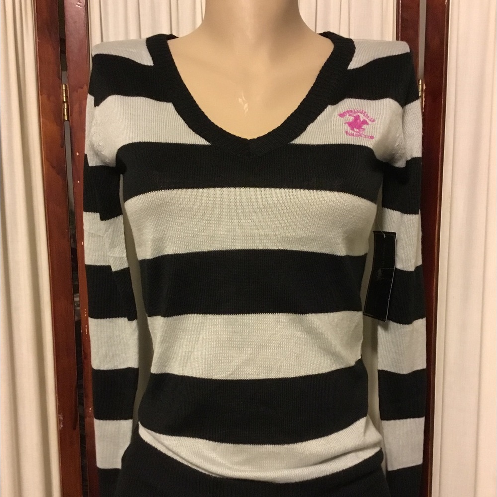 Brand New Beverly Hills Polo Club Black & Gray Sweater Size M